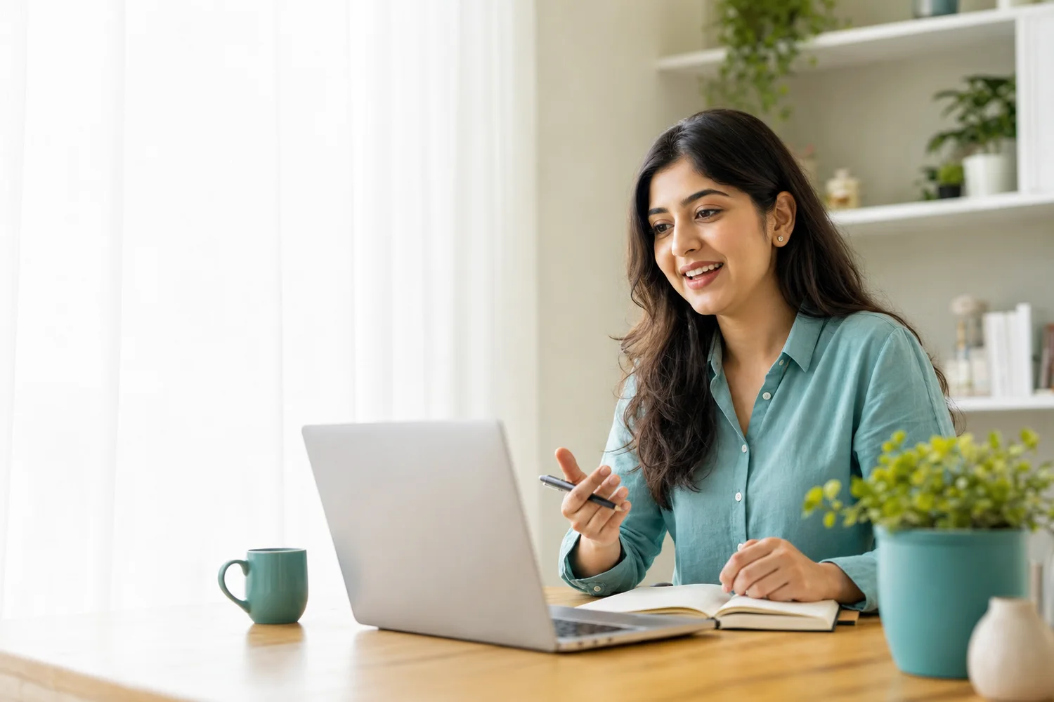 A professional on a live ZensZoom video call from a bright office in Pakistan